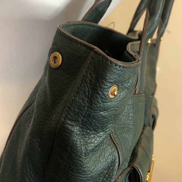 RALPH LAUREN Woodland Green Tumbled Leather Shoulder Bag Front Pockets - Picture 7 of 17